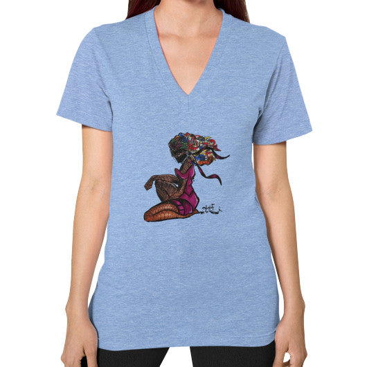 V-Neck (on woman) Tri-Blend Blue - dipi