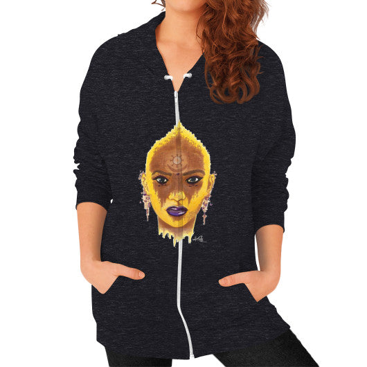 Zip Hoodie (on woman) Tri-Blend Black - dipi