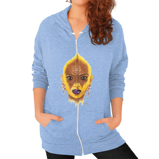 Zip Hoodie (on woman) Tri-Blend Blue - dipi