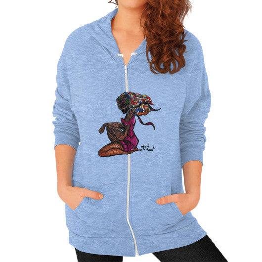 Zip Hoodie (on woman) Tri-Blend Blue - dipi