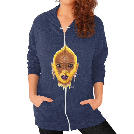 Zip Hoodie (on woman) Tri-Blend Navy - dipi