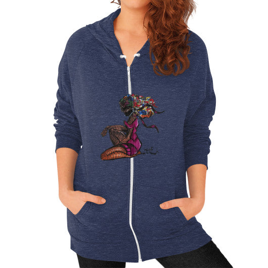 Zip Hoodie (on woman) Tri-Blend Navy - dipi