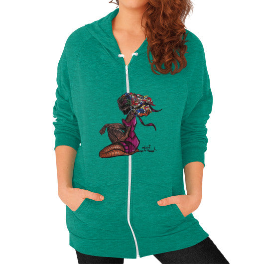 Zip Hoodie (on woman) Tri-Blend Vintage Green - dipi