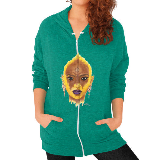 Zip Hoodie (on woman) Tri-Blend Vintage Green - dipi